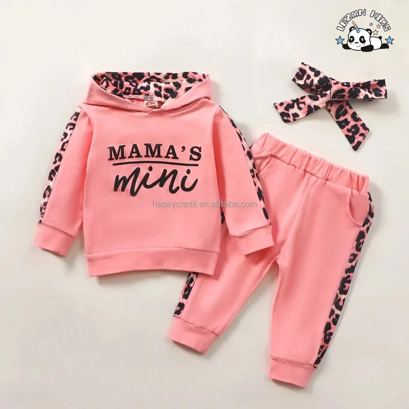 LEZONKIDS - Hot Selling Leopard Pattern Pullover Hoodies and Pants Girls Sets Child Clothing Winter Tracksuits